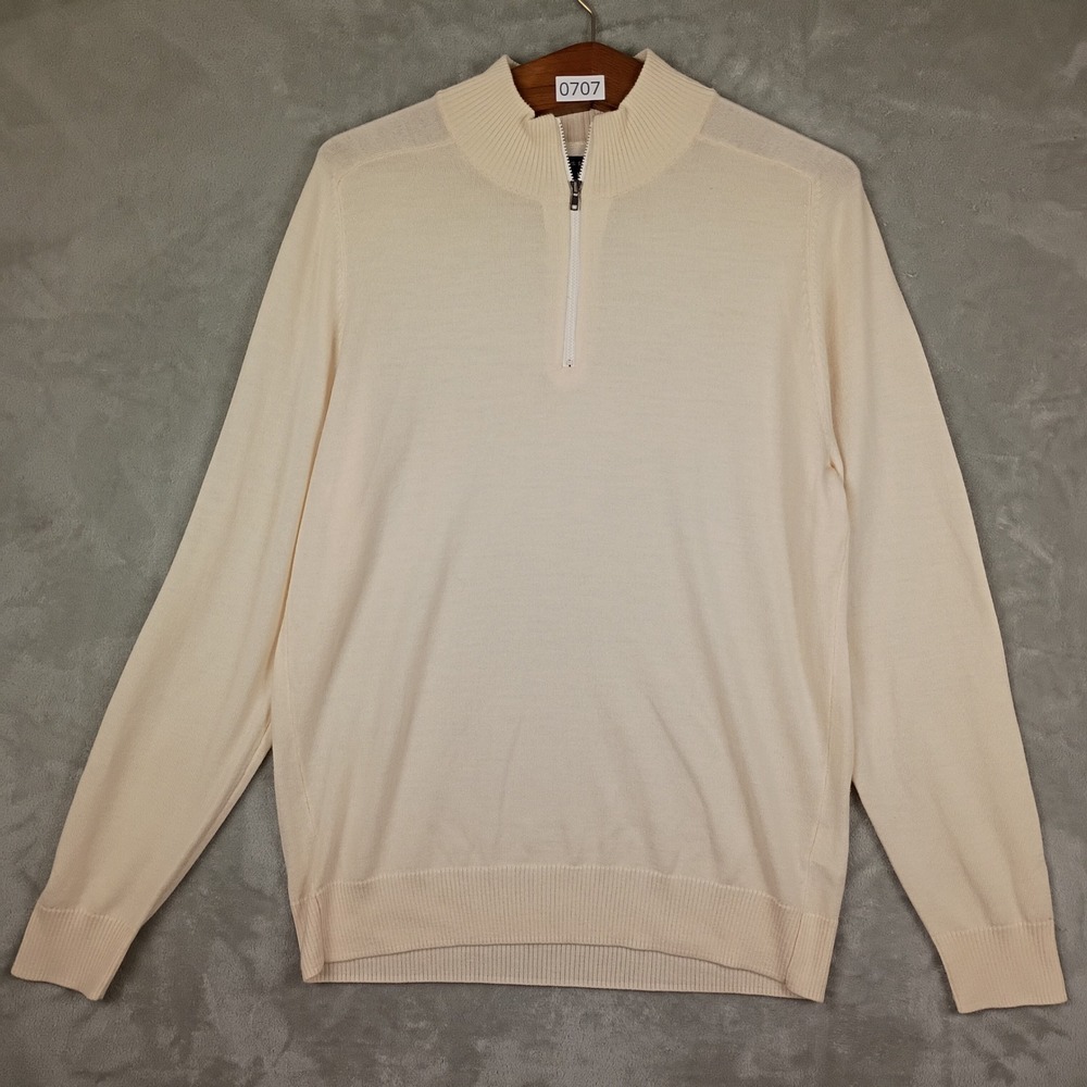 Paris Sunday Quarter Zip Sweater Mens M Cream 100% Wool Knit Gorpcore Minimalist